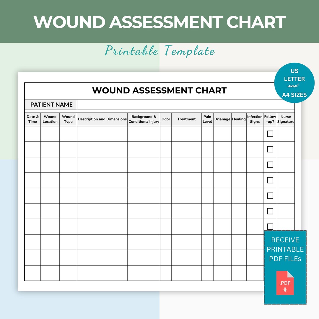Printable Wound Assessment Chart | Wound Care, Medical Tracking Tool ...