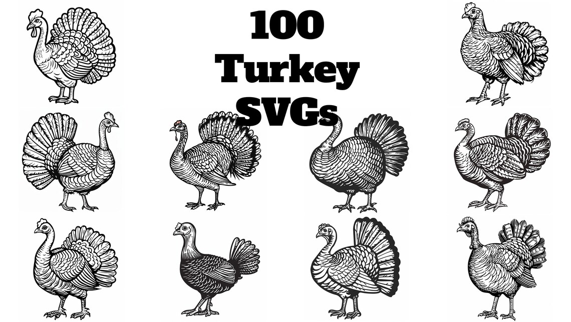 100 Turkey SVG Designs: Thanksgiving Crafting Bundle (digital Download ...