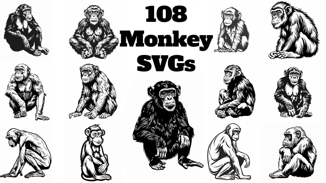 Monkey SVG Bundle: 108 Unique Designs (digital Download) - Etsy