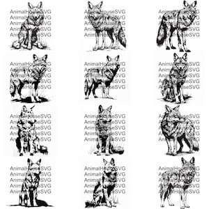 Pu&ograve; includere: Un'illustrazione digitale di un coyote, un tipo di cane selvatico, in posizione eretta. Il coyote &egrave; rivolto in avanti con la bocca chiusa. L'illustrazione &egrave; in bianco e nero e ha uno stile dettagliato e realistico.
