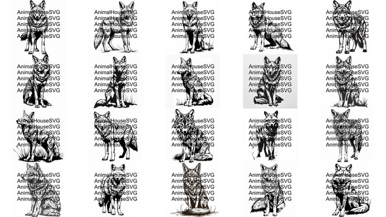 Pu&ograve; includere: Un set di 20 illustrazioni digitali in bianco e nero di un coyote in varie pose. Il coyote &egrave; raffigurato in uno stile realistico con pelliccia e tratti del viso dettagliati. Le illustrazioni sono perfette per l'uso in una variet&agrave; di progetti, come lo scrapbooking, la creazione di biglietti e la progettazione digitale.