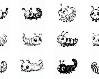 Cute Caterpillar SVG Pack 96 Unique Designs. Cute Caterpillar SVG, Cute Caterpillar JPG, Cute Caterpillar Clip Art, Insect Art, Insect svg