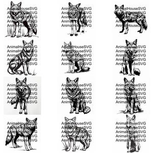 Pu&ograve; includere: Un'illustrazione digitale di un coyote, un tipo di cane selvatico, in posizione seduta. Il coyote &egrave; disegnato in bianco e nero e ha uno stile realistico dettagliato.