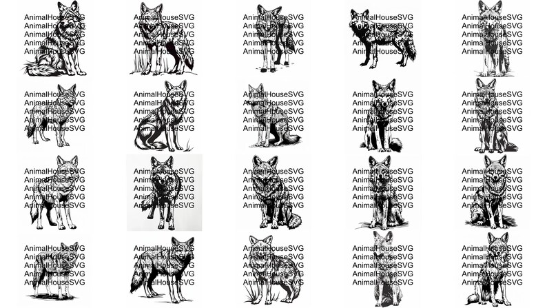 Pu&ograve; includere: Un'illustrazione digitale di un coyote, un tipo di cane selvatico, in posizione seduta. Il coyote &egrave; disegnato in bianco e nero e ha uno stile realistico dettagliato.