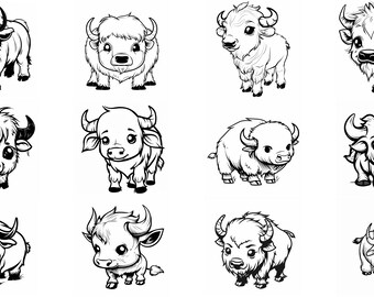 Cute Buffalo SVG Pack 152 Unique Designs. SVG, JPG,, Cricut svg, Cnc, Lasercut svg, Digital Download, Coloring Book