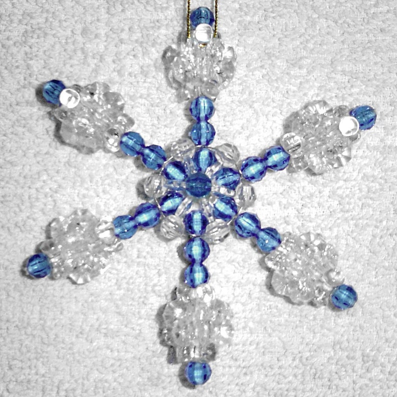 Beaded Snowflake Ornaments, 4pc Set Sapphire Blue image 5