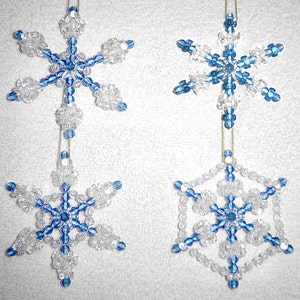 Beaded Snowflake Ornaments, 4pc Set Sapphire Blue image 1