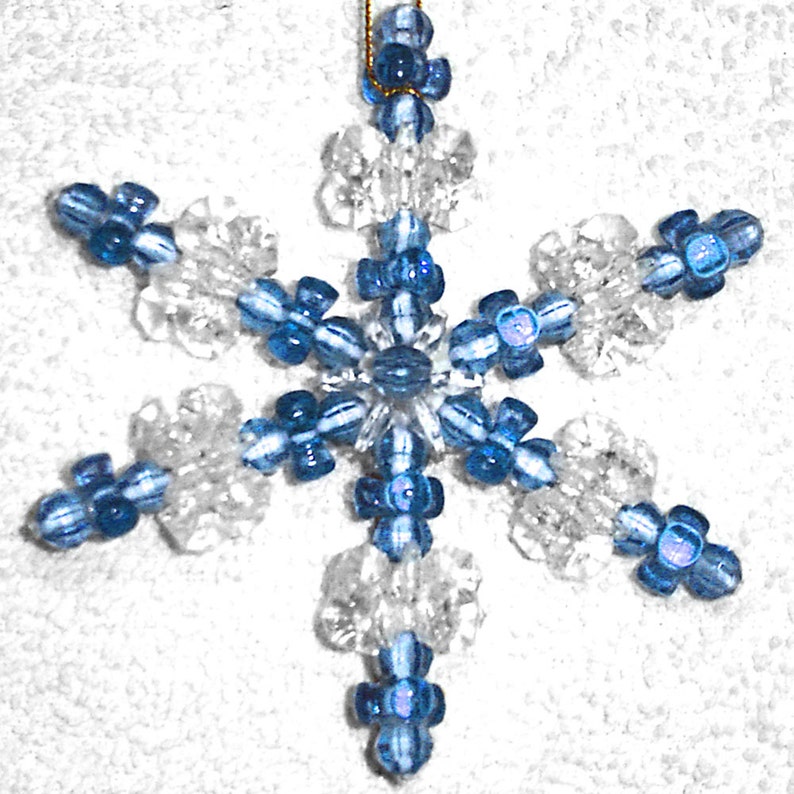 Beaded Snowflake Ornaments, 4pc Set Sapphire Blue image 4