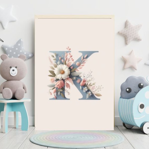 Floral Alphabet Decor - Trendy Wildflower Clipart Set for Kids' Rooms Letter K