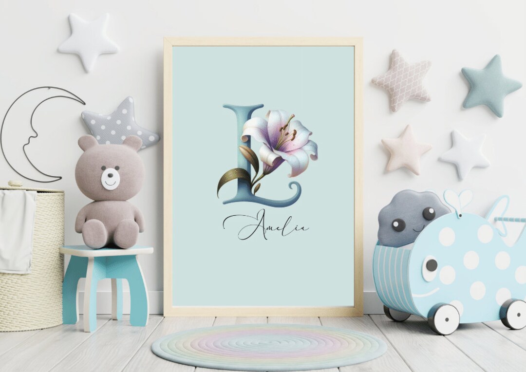 Custom Name Nursery Art Wildflower Print Set Personalized Baby Girl ...