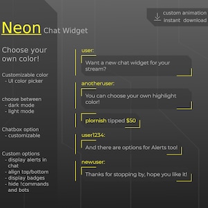 Neon Chat Widget: Simple and Colorful Custom Design | Cyber style Customizable Chat Overlay with chat box | Twitch StreamElements OBS