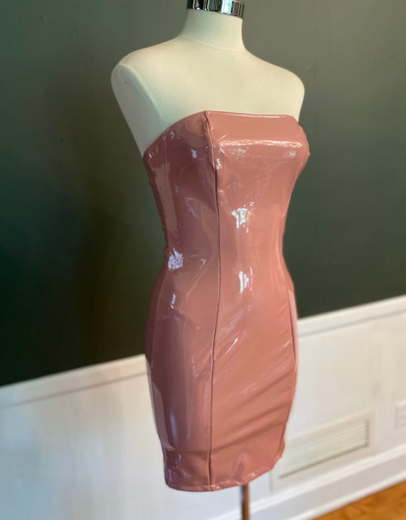 Pink vinyl latex dress size small