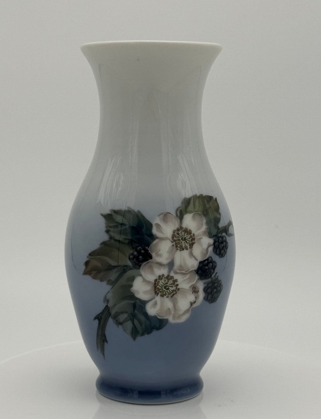 Vintage Royal Copenhagen Blue & White Hand-painted Vase With Floral ...