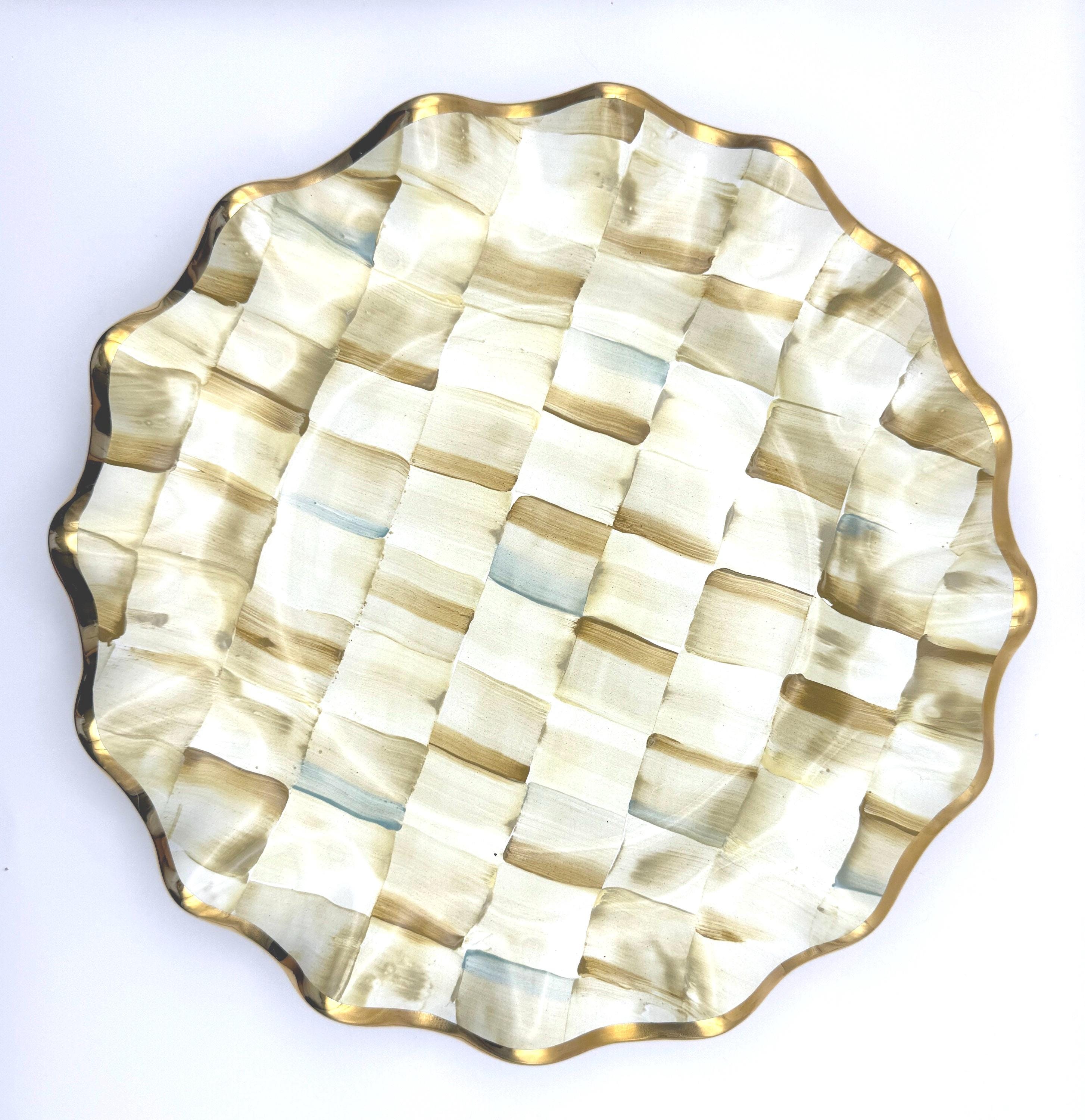 MACKENZIE-CHILDS パーチメント オーバルプレート Mackenzie-childs Parchment Check Ruffled Dinner Plate