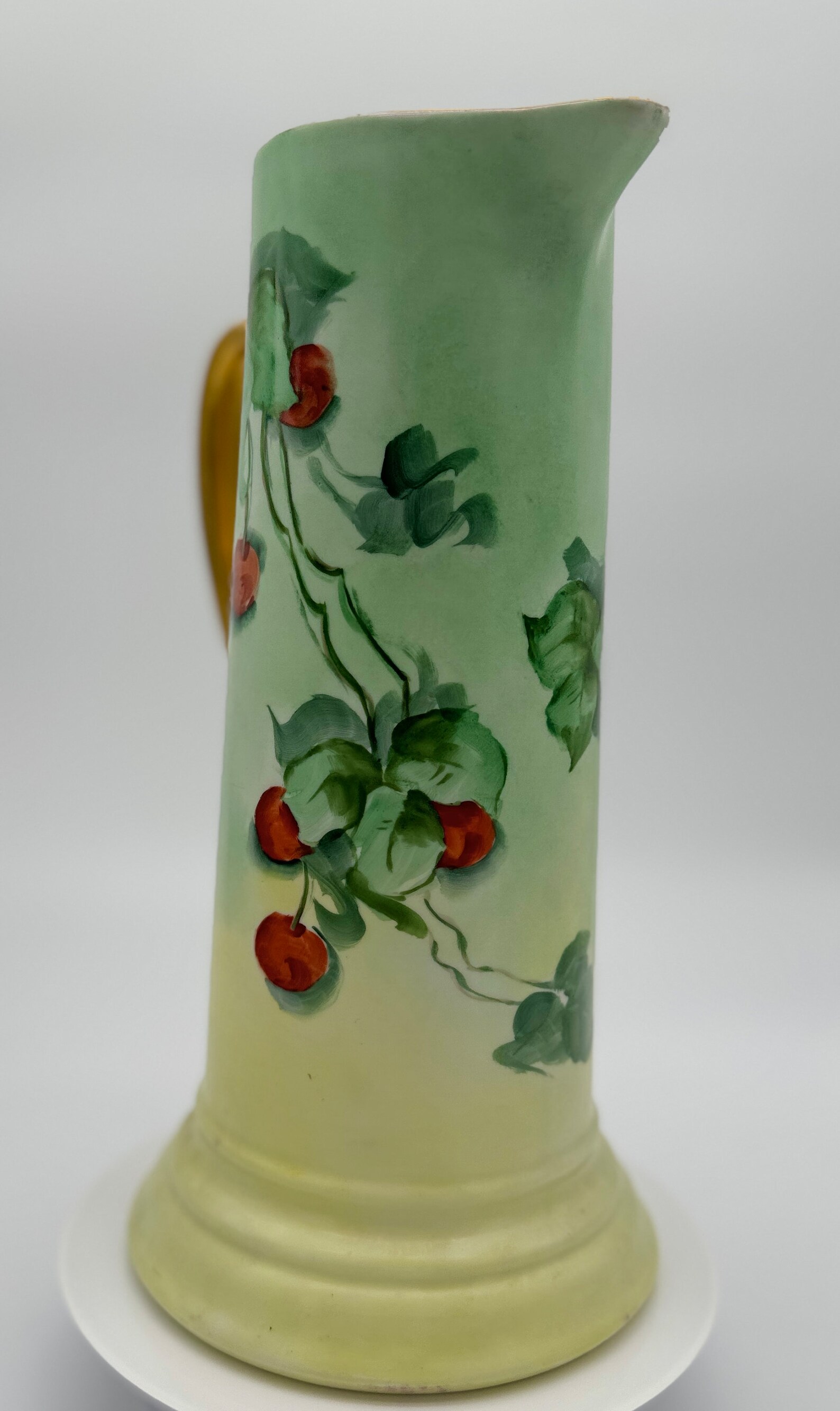 Rare Cherry Porcelain Tankard Handpainted by Limoges Artist C. Miles