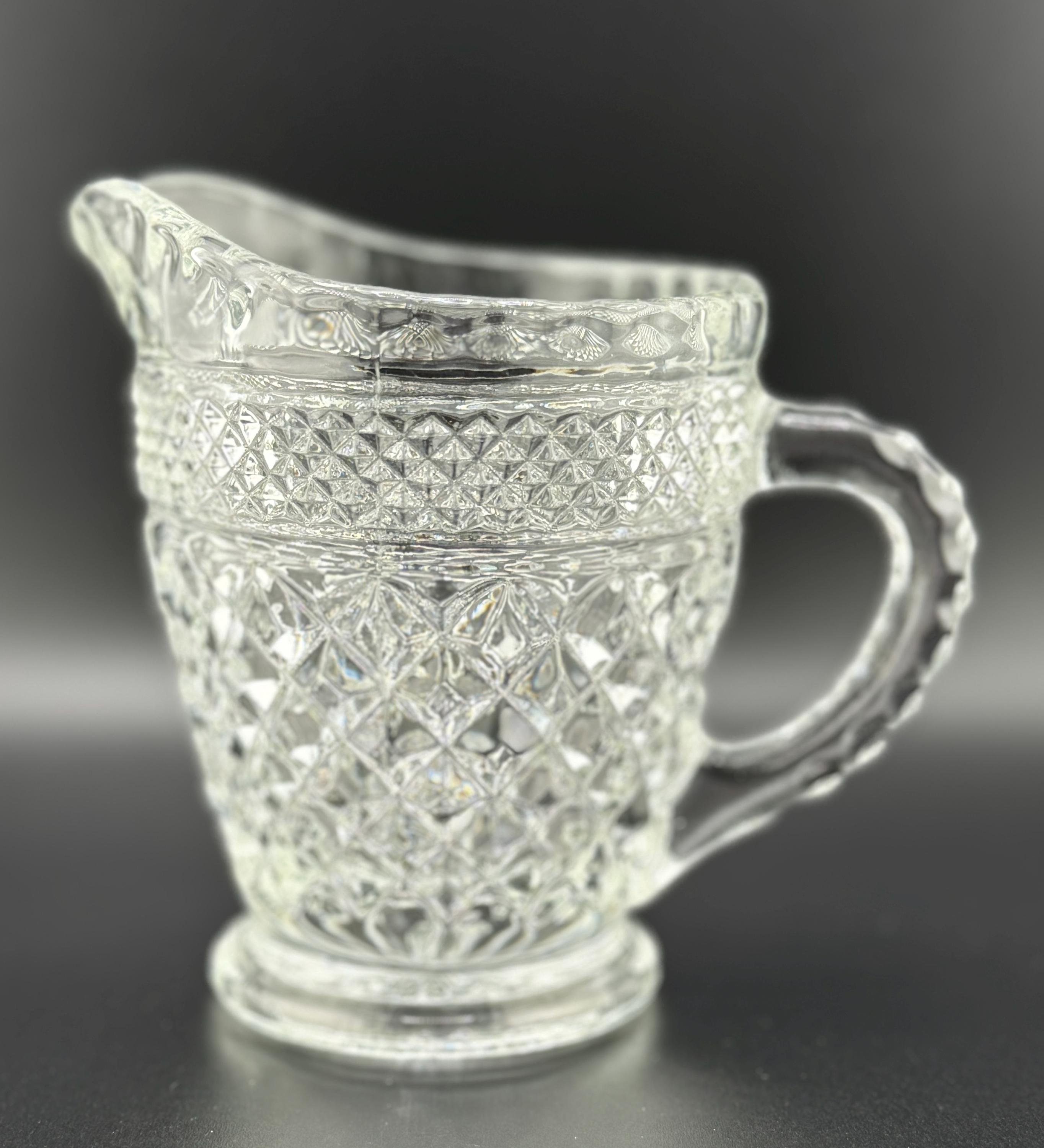 Vintage Diamond-cut Clear Glass Creamer & Lidded Sugar Bowl Set - Etsy