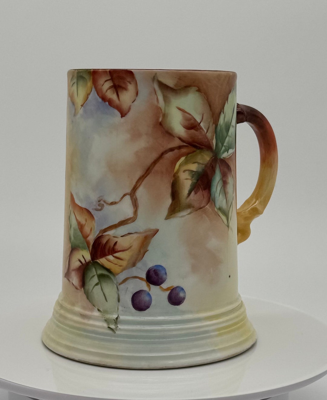 Rare J.P. Limoges France Handpainted Porcelain Grape Mug Signed by