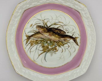 Bawo & Dotter Limoges Hand-Painted Fish Plate, Circa 1880s, Antique French Porcelain (9.5 inch)