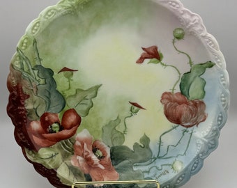 Antique Hand-Painted Limoges Porcelain Plate, Floral Design by H. Moore (1905)