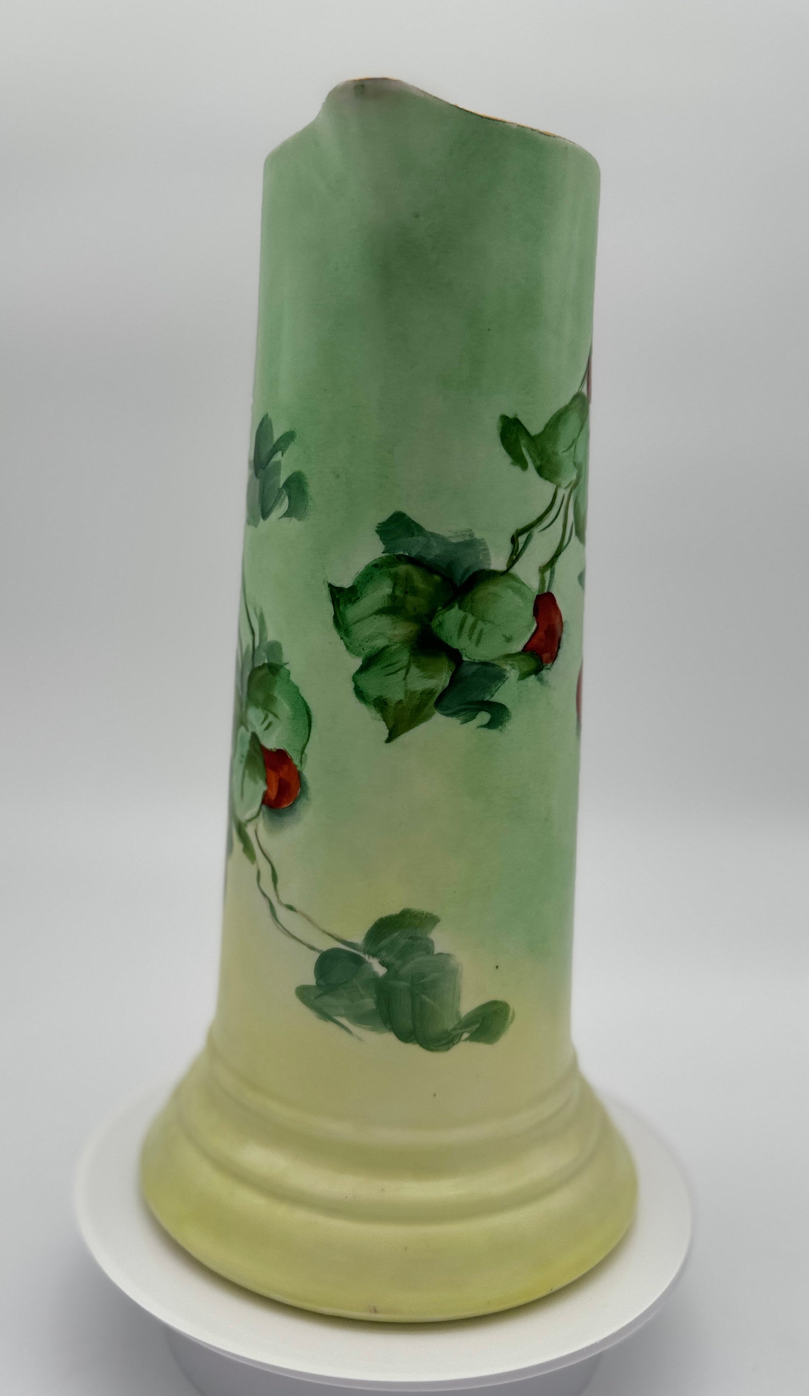 Rare Cherry Porcelain Tankard Handpainted by Limoges Artist C. Miles