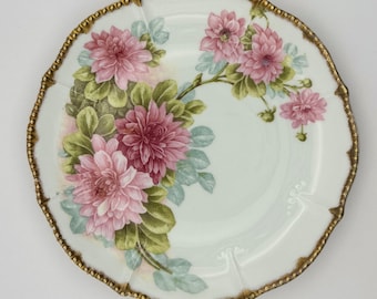 Elite Limoges Hand-Painted Floral Plate, Gold Accents, Scalloped Rim (7 inch)