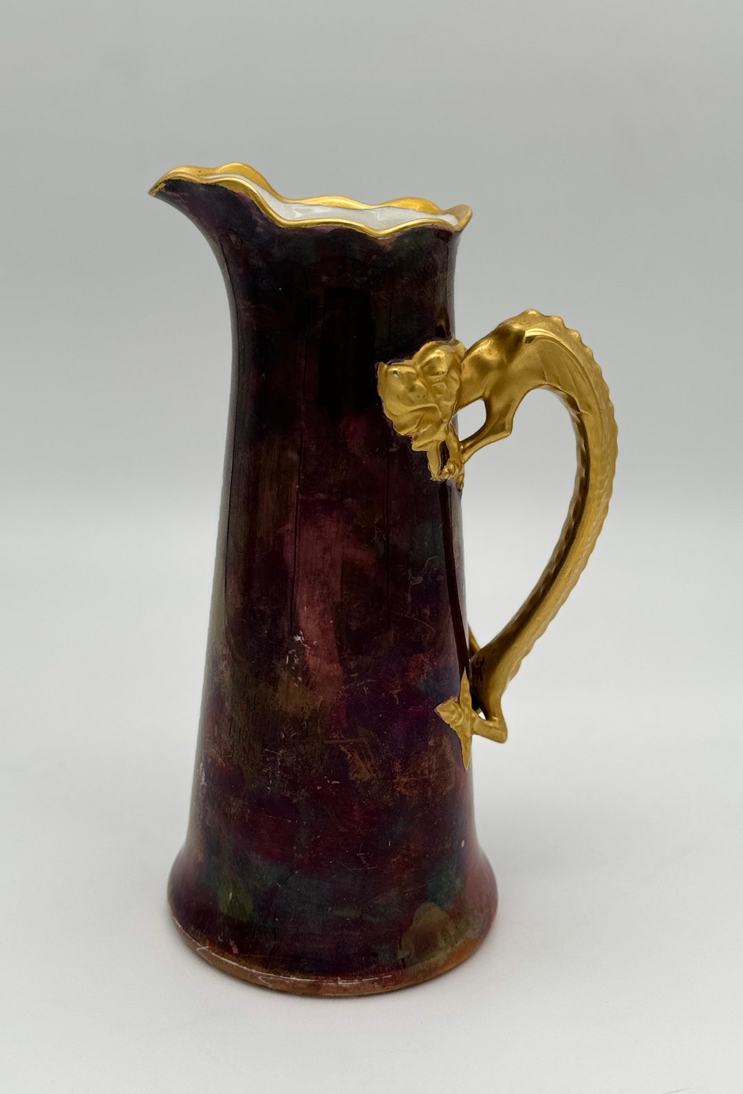 Antique J.P. Limoges France Handpainted Porcelain Pitcher With Dragon