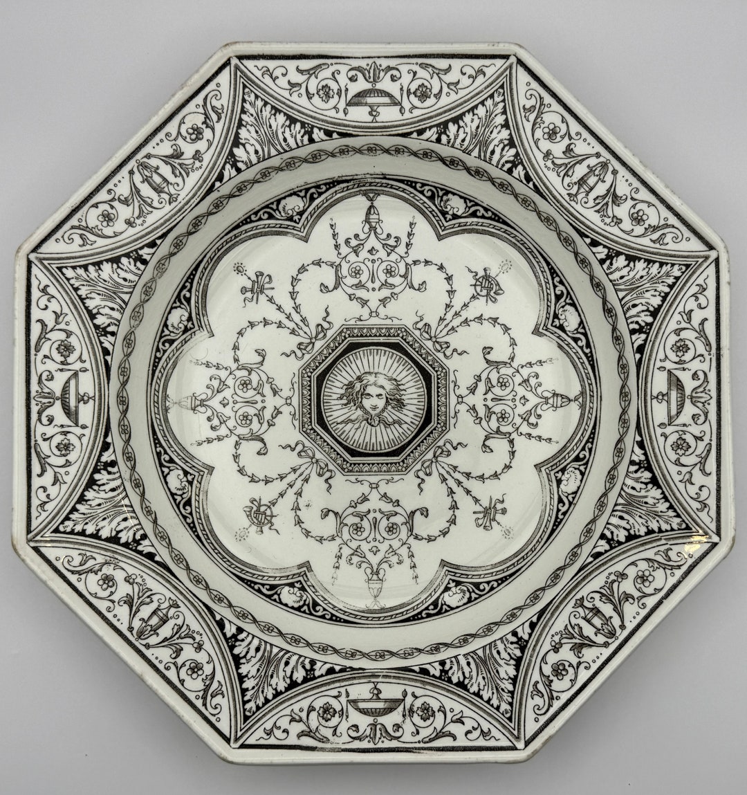Minton's Antique Octagonal Plate - Refined Black and White