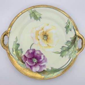Antique Bavaria Hand-Painted Porcelain Plate with Floral Design and Gold Accents - Signed