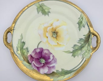 Antique Bavaria Hand-Painted Porcelain Plate with Floral Design and Gold Accents - Signed