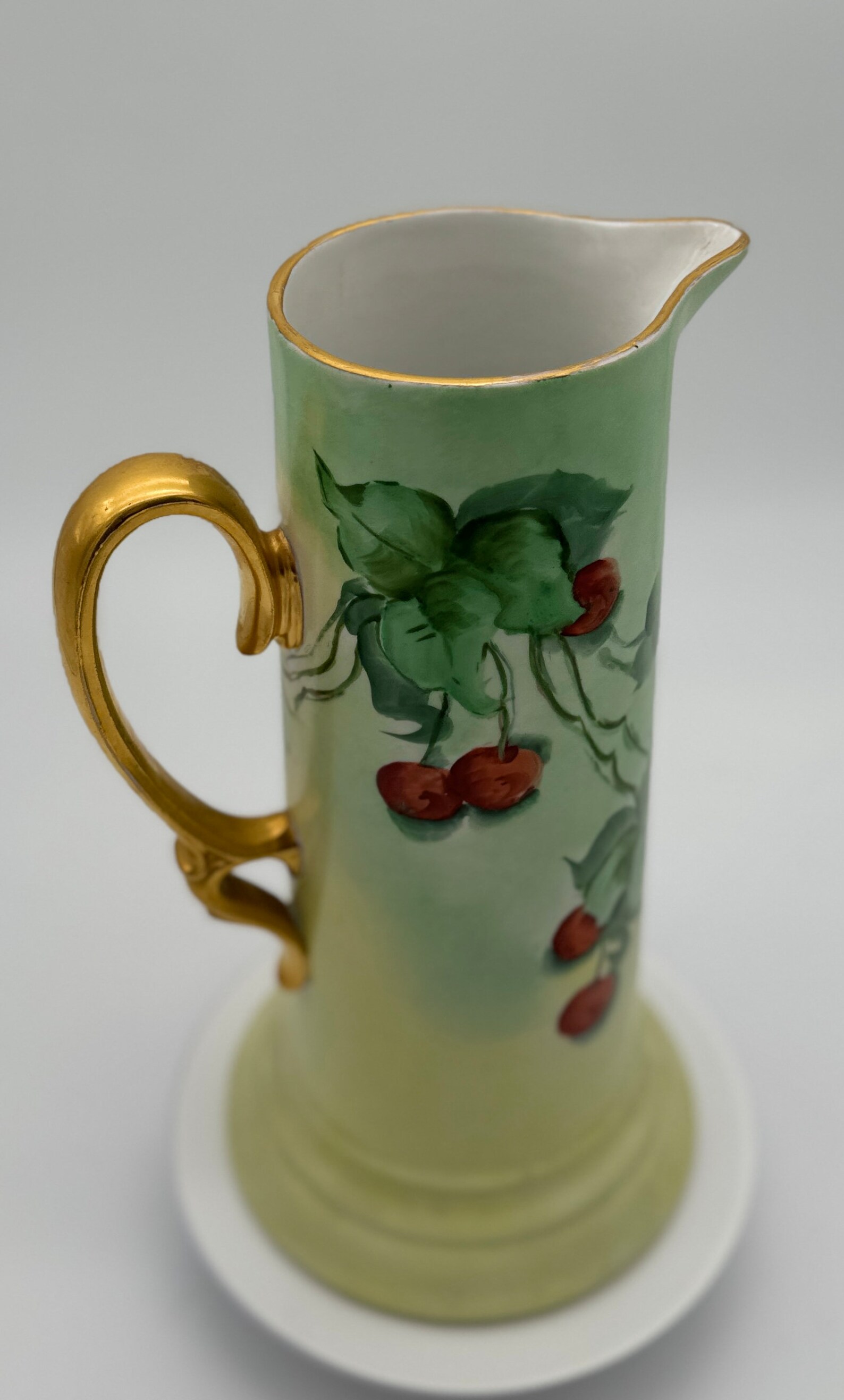 Rare Cherry Porcelain Tankard Handpainted by Limoges Artist C. Miles