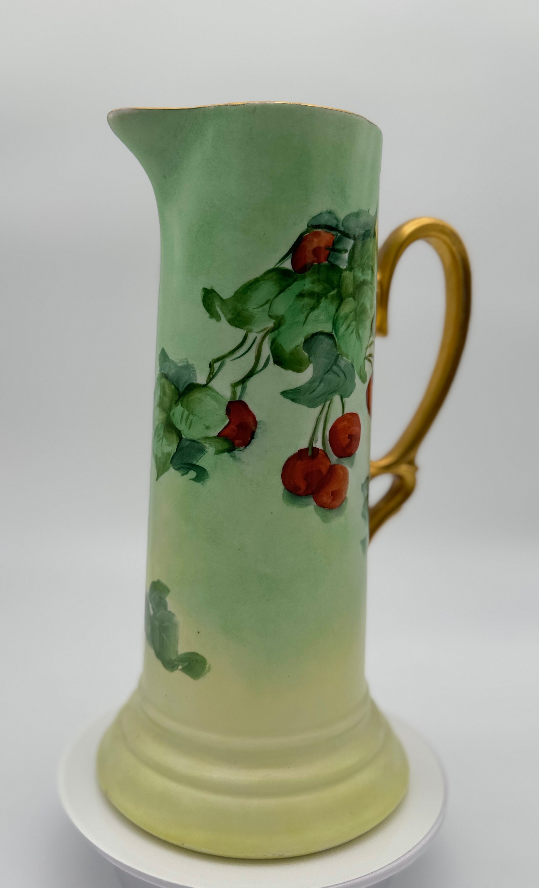 Rare Cherry Porcelain Tankard Handpainted by Limoges Artist C. Miles