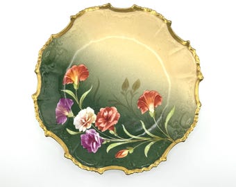 Antique B&H Limoges France Hand-Painted Floral Plate, Signed by Luc, Gold Trim (Collectible)