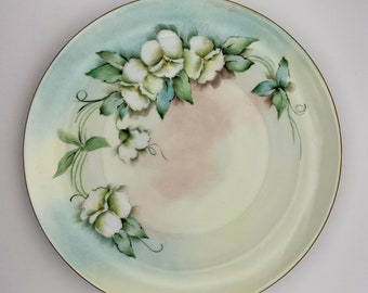 Antique Hand-Painted Porcelain Plate, Floral Design, Gold Trim, PSL Empire Austria (Wall Decor)