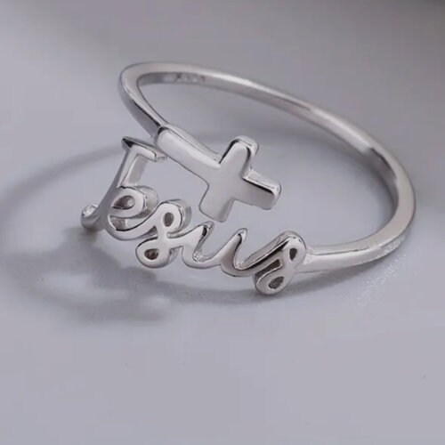 Sterling Silver Adjustable Jesus Ring Wrap Around Cross Jewelry Open ...