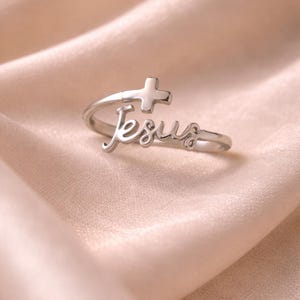 Sterling Silver Adjustable Jesus Ring | Wrap Around | Cross Jewelry | Open Faith Jewelry For Christian Women