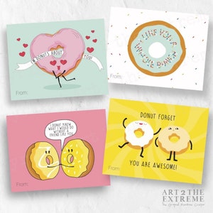 Valentinstag Klassenzimmer, Kinder Donut Karten, SOFORTIGER DOWNLOAD - Donut Thema Druck zu Hause DIY Class Favor Karten für Kinder - druckbare Donut Karte