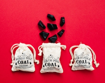 Kids Crayon Stocking Stuffer, North Pole Lump of Coal Crayons, Bag of 7 Mini Black Coal Crayons, Christmas Stocking Stuffer Filler for Kids