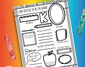 PRINTABLE Back to School Activity - 14 Grades Included,  All About Me Coloring Page Instant Download for Kids, Student Interview Worksheet