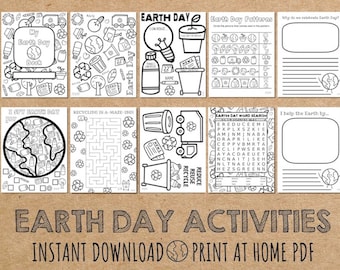 Earth Day Printable Activity Sheets for Kids - Earth Day Coloring Pages, Instant Download - Earth Day Worksheet for Classroom, Kindergarten