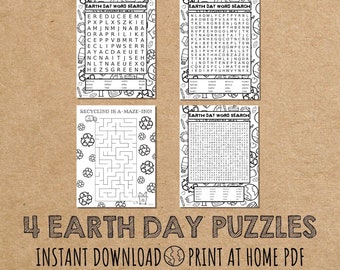 Earth Day Activities for Kids - Earth Day Printable Activity Sheets - Earth Day Puzzle Pages Instant Download - Earth Day Kids Worksheet