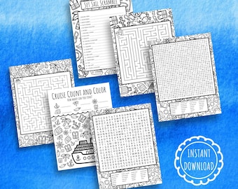 PRINTABLE Cruise Games and Puzzles Bundle, 6 Cruise Printable Activities for Kids, Downloadable Puzzle Activity for Kids, Worksheet Bundle