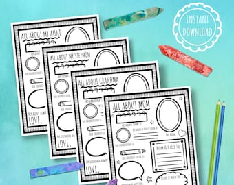 PRINTABLE Coloring Card for Mom, Mom Birthday Gift Printable Activity,  Birthday Mom Coloring Page Instant Download, Mom Interview Worksheet