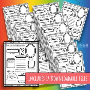 First Day of School PRINTABLE Worksheet - 14 Grades Included,  All About Me Coloring Page Instant Download, Student Interview Worksheet