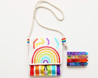 Rainbow Crayon Holder, Original Rainbow Crayon® Tote - Travel Art Kit for Kids, Easter Basket Filler, Coloring Activity Tote Birthday