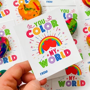 Cartes de Saint-Valentin d'école pour enfants - Saint-Valentin à imprimer pour garçon ou fille, Saint-Valentin de classe - You Color My World - Carte de Saint-Valentin pour enfant