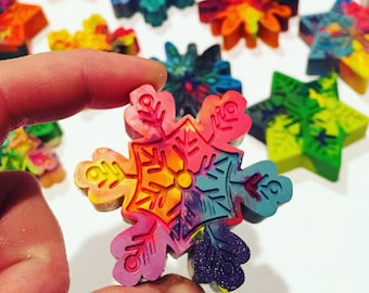 Stocking Stuffer Snowflake Crayons- Mini Snowflake Original Rainbow Crayons® - Set of 4 Snowflake Crayons in Gift Box - Kids Christmas Gift