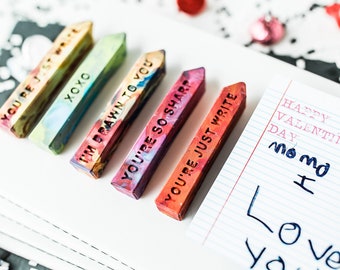 Class Valentine Crayon + Card, Mini Rainbow Crayon Stix® Valentines Day Favors | Kids Crayons Class Valentines + Valentine Card