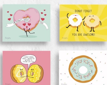 Valentine Card Printable - INSTANT DOWNLOAD - Donut Theme Print at home Valentines - Class Valentine Cards for Kids - Downloadable Tag