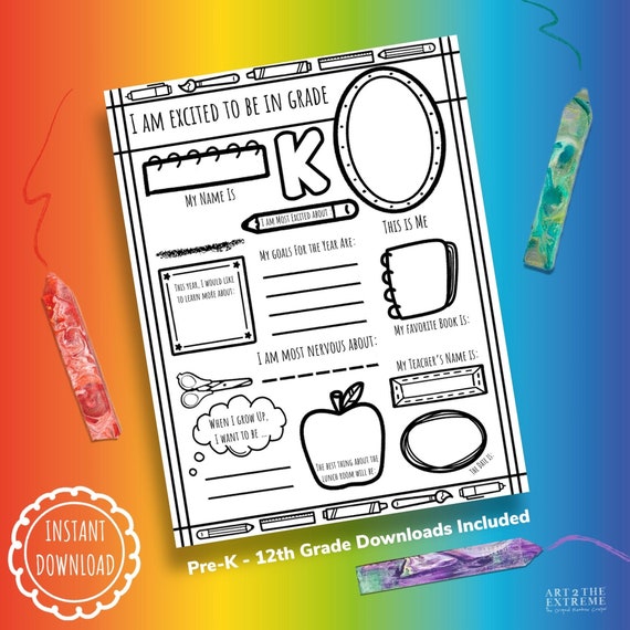 First Day of School PRINTABLE | Student Interview, Back to School Activity for Kids, All About Me Coloring Page, Instant Download of PreK-12