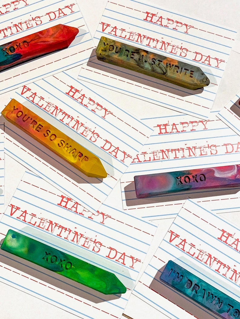 Class Valentine Crayon Card, Mini Rainbow Crayon Stix® Valentines Day Favors Kids Crayons Class Valentines Valentine Card image 5